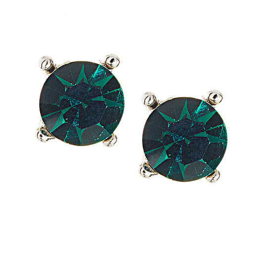 Single Stone Stud Earrings, Emerald Green Swarovski Crystal - 9mm Diameter, Gemini London Jewellery