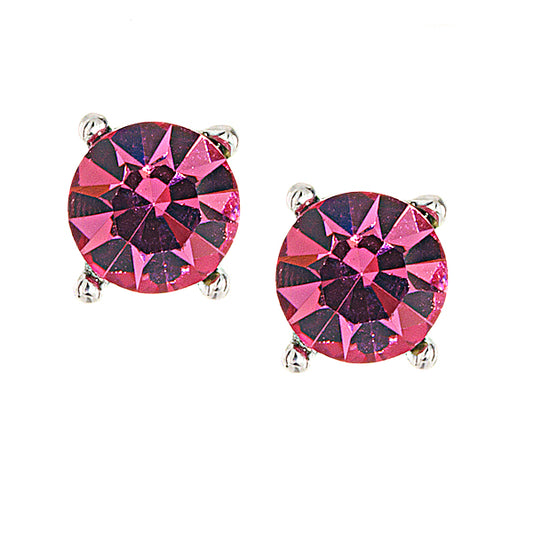 Pink Crystal Stud Earrings, Fuchsia Pink Swarovski Crystal - 9mm Diameter