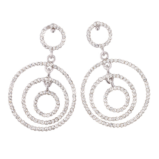 Clear Crystal Earrings, Circles, 58mm Drop, White Diamond Swarovski Crystals