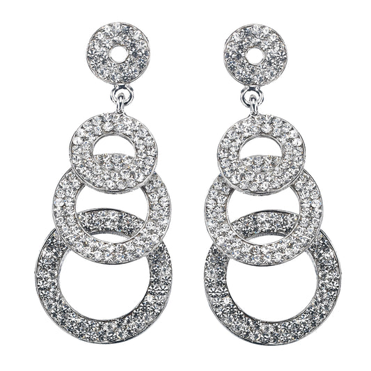 Four Circle Disc Rings Crystal Earrings with Swarovski Crystal - length 45mm - Gemini London