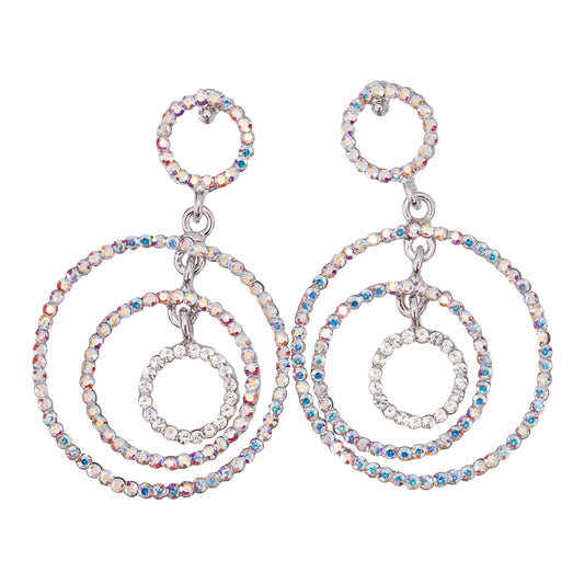 AB & Clear Crystal Earrings, Three Circle 58mm Drops, Swarovski White Diamond & AB Crystals