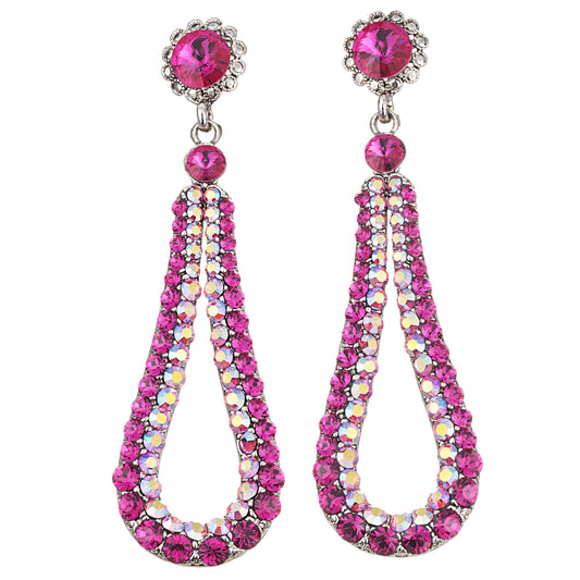 Swarovski AB Pink and Fuchsia Crystal Loop Swing Earrings, 78mm Drop